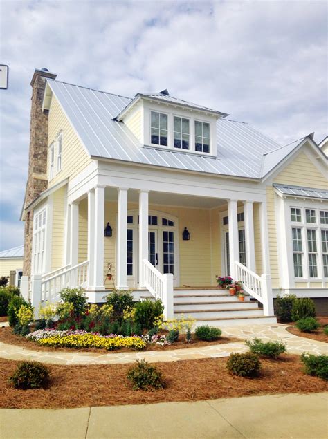 Paint House Yellow With White Trim And Metal Roof Yellow House