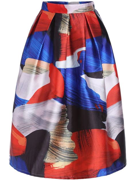 Multicolor High Waist Flare Skirt Sheinsheinside