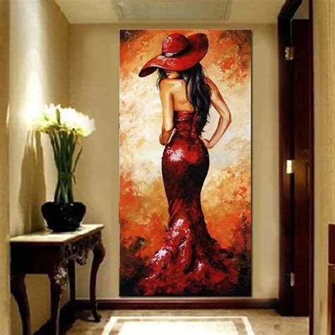 Large Abstract Sexy Women In Red Paintings Home Decor Wall Art Pictures Handpainted Figure Oil