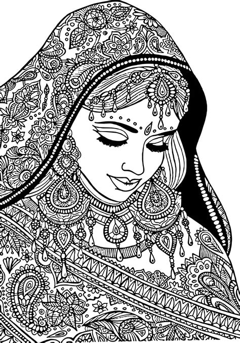 Desenho De Mulher Com Véu Indiano Para Colorir Tudodesenhos