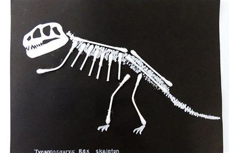 A T Rex Skeleton On Black Paper Made With Q Tips Skeleton Craft