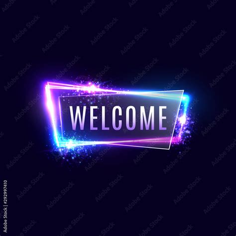 Welcome Neon Sign On Dark Blue Background Realistic Light Laser Frame