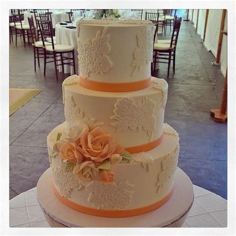 Lace Inspired Beautiful Coral Colors Wedding Anniversary Cakes