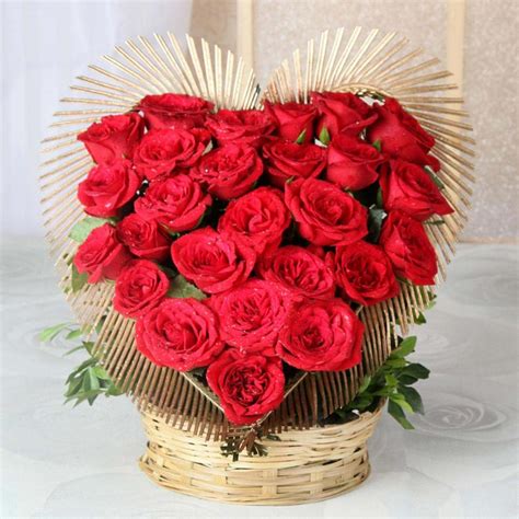 Heart Shaped Basket Of 25 Exotic Red Roses Bouquet 31536 Buy Flowers
