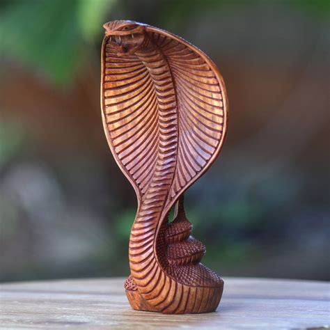 Hand Carved Wood Snake Sculpture Cobra Novica