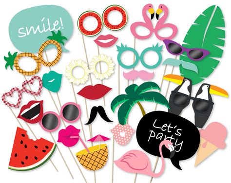 Hawaiian Party Photo Booth Props Summer Party Printables Instant