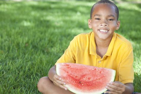 African American Boy Child Eating Water Melon Stock Photo Image Of