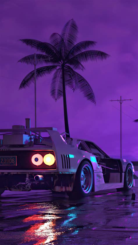 1080x1920 Resolution Retro Wave Sunset And Running Car Iphone 7 6s 6 Plus And Pixel Xl One