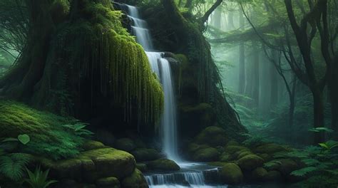 Premium Ai Image Mystical Forest Waterfall