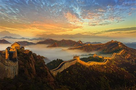 Hd Wallpaper Great Wall Of China Landscape Sky Sunset Scenics