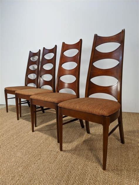 Mid Century Modern "Cat's Eye" Walnut Dining Chairs, Perspecta Series