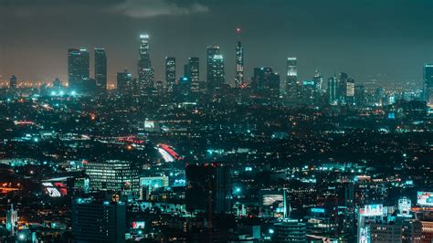 Download Wallpaper 1920x1080 Night City Metropolis Aerial View