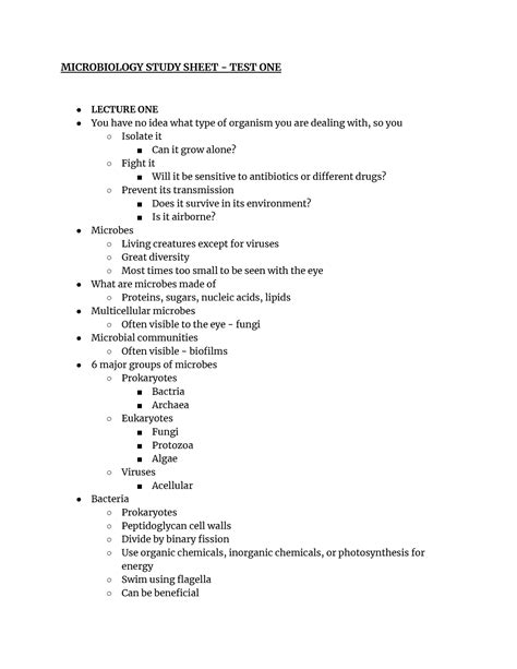 Microbiology Review Sheet Filled In Microbiology Study Sheet Test