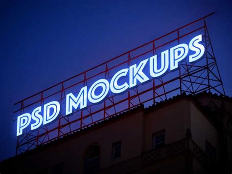 backlit neon roof billboard advertising psd mockup psd mockups