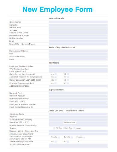 Free 10 New Employee Form Samples In Pdf Ms Word