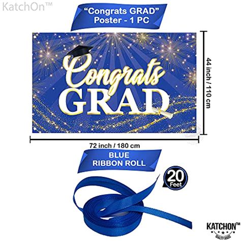 Katchon Large Blue Congrats Grad Banner 72x44 Inch Graduation