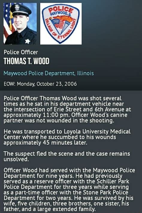 Police Officer Thomas T Wood Maywood Police Department Illinois Eow