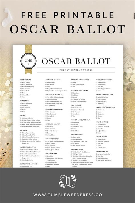 Best Oscar 2020 Printable Ballots Clifton Blog