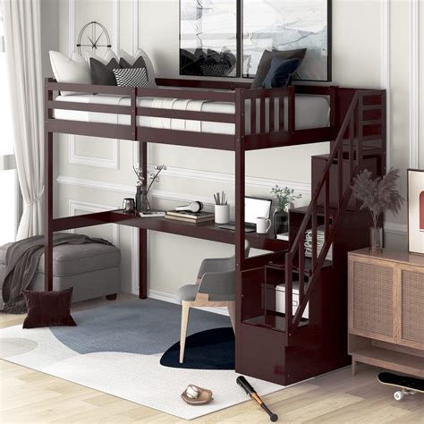 Buy Harper And Bright Designs Twin Size Loft Bed With Stairs And Desk