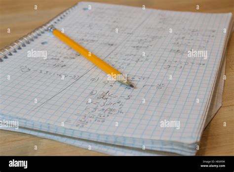 Math Notebook Messy Handwriting With Yellow Pencil Stock Photo Alamy