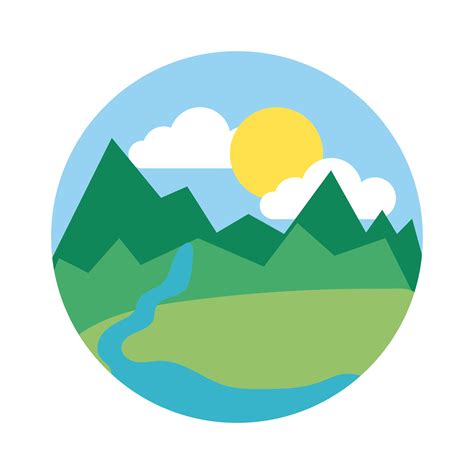 Landscape Scene With Mountains Ans River Flat Style Icon 2567263 Vector