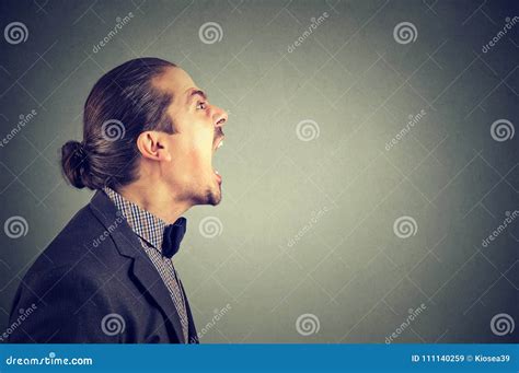Side View Of Angry Business Man Yelling Stock Image Image Of Despair