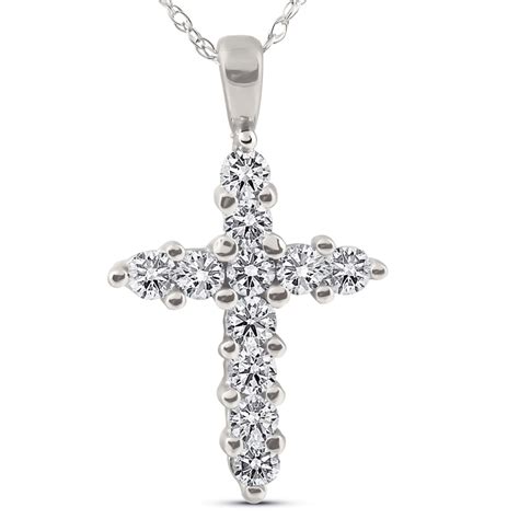 12ct Diamond 14k White Gold Cross Pendant Necklace