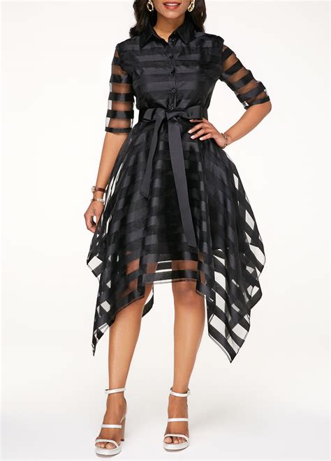 Rosewe Black Sheer Striped Dress Royal Girlz Boutique
