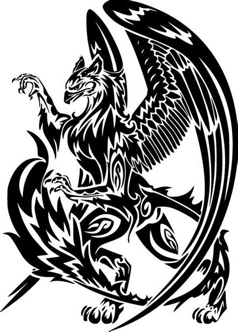 The traditional tribal fairy tattoo art is here to stay. Fairy black-ink tribal griffin playing with his fluffy ...