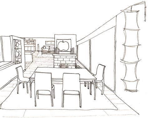 Living room & dining room design. Perspective drawings of a modern house — Sophiequi