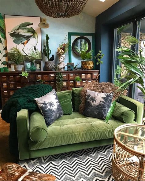 Botanical Dark Boho Living Room Dreams With A Forest Green