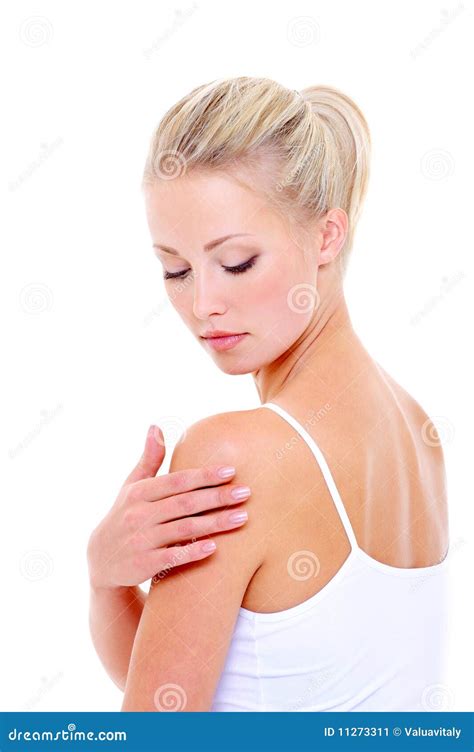 Woman Care Massaging Her Shoulder Stock Image Image Of Cosmetics Body 11273311