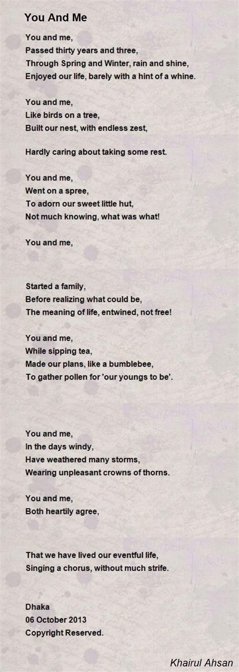 You And Me You And Me Poem By Khairul Ahsan