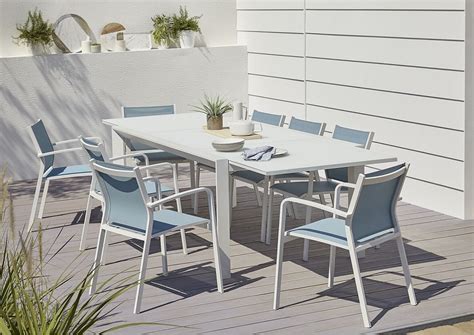 Table de jardin aluminium et verre rectangulaire Blooma Bacopia blanche