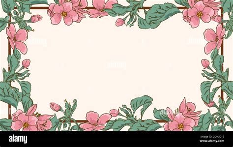 Rectangular Floral Border Frame Template With Decorated Corners Apple