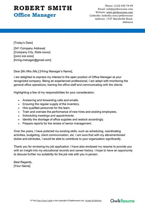 Office Manager Cover Letter Samples