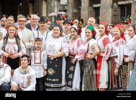 Romanian People Wearing Traditional Romanian Blouse Ie Celebrating