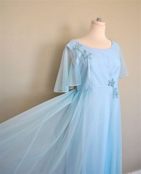1960s Dress 60s Prom Dress Light Blue Chiffon Prom Dress