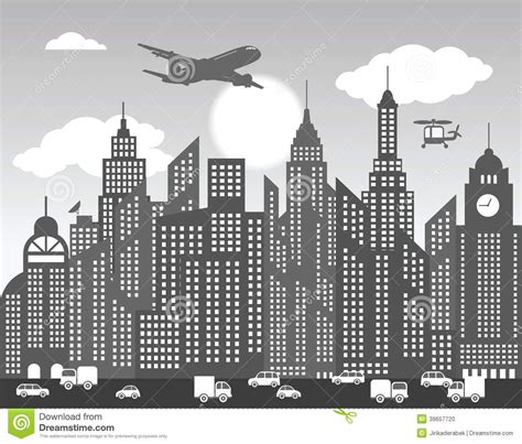 Black And White City Background Stock Vector Illustration Of