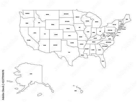 Political Map Of United States Od America USA Simple Flat Black Outline Vector Map With Black