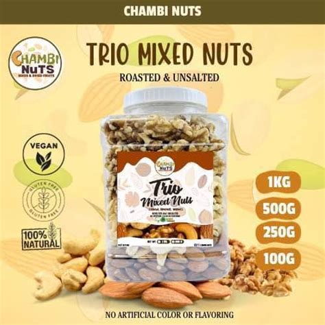 Trio Mixed Nuts In Jar Roasted And Unsalted No Oil And No Salt