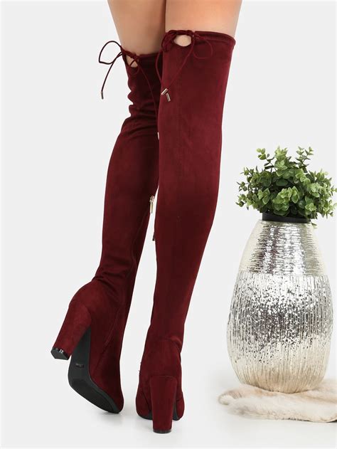 Suede Flat Over The Knee Boots Wine Shein Sheinside