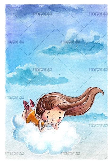 Niña Volando Con Nube Ilustraciones De Cuentos Infantiles Dibustock