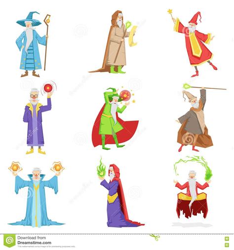 Classic Fantasy Wizards Set Of Characters Fairy Tale Mages Colorful