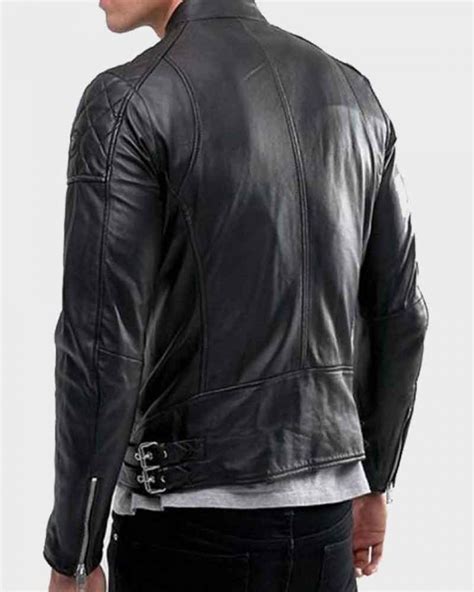 Mens Black Quilted Shoulder Leather Jacket Danezon