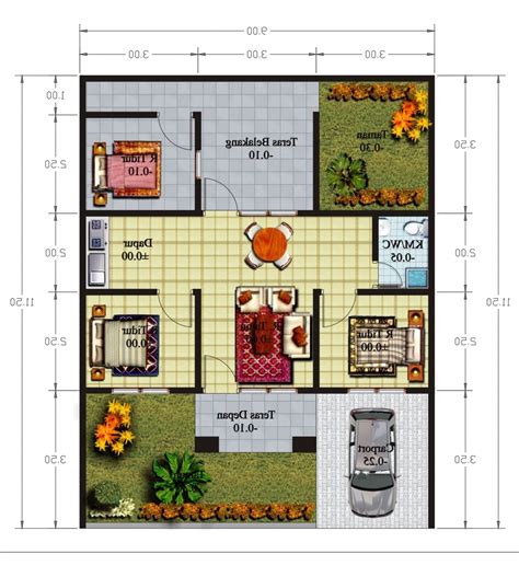 Model Desain Rumah Sederhana Denah Rumah Kamar Tidur Mushola Dalam