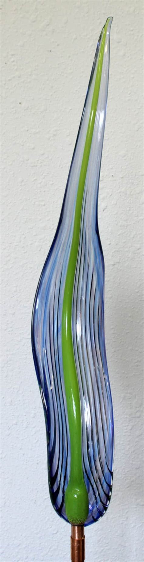 Hand Blown Glass Garden Art Outdoor Sculpture Decor Blue Light