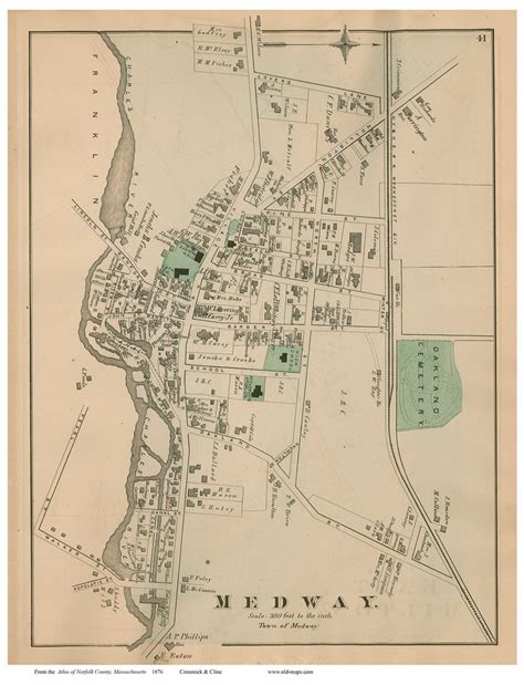 Medway Village Massachusetts 1876 Old Town Map Reprint Norfolk Co