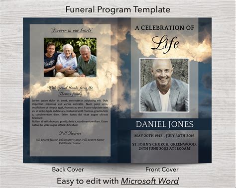 4 Page Sky Program Sign Slide Show Thank You And Invite Funeral