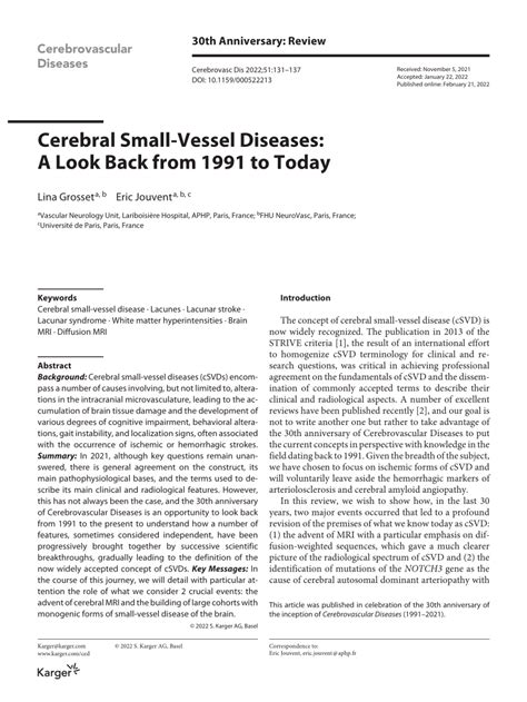 Pdf Cerebral Small Vessel Diseases A Look Back From 1991 To Today